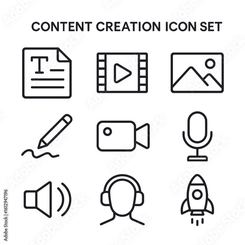 Media content creation vector icons. Outline symbols. Line design