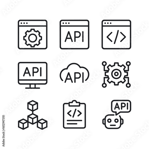 Software integration vector icons. Outline symbols. Line design
