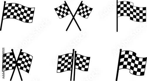 Checkered racing flag icon set. Sport racing flag symbol. Checkered flag vector. 