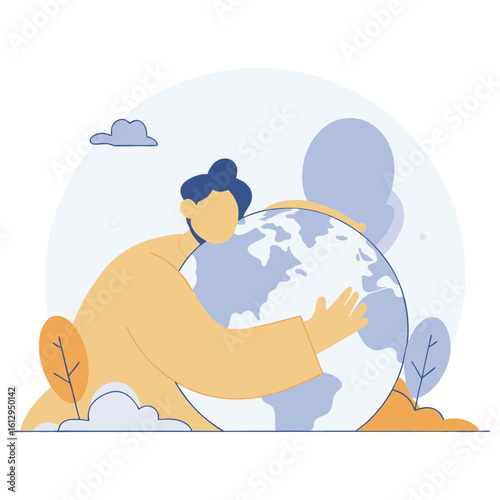 Person tenderly embraces planet earth symbolizing global care and environmental protection efforts