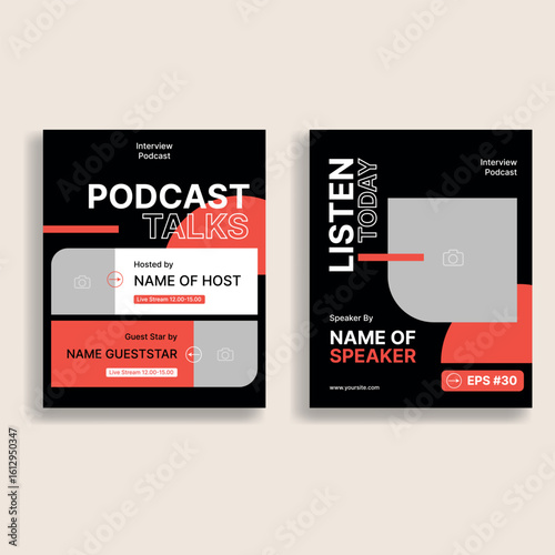Modern social media post template set for promoting podcast talks and guest interviews