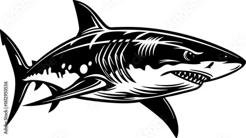 Great white shark side view 3D illustration
