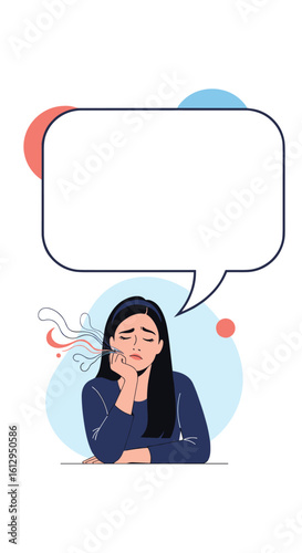 Feeling unwell experiencing a cough and sneeze with an empty speech bubble for text
