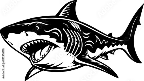 Great white shark side view 3D illustration