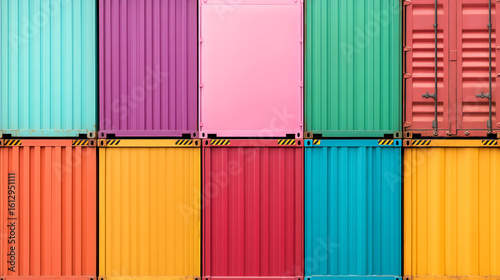 Wallpaper Mural A vibrant collage of shipping containers in various colors arranged in a pattern, showcasing modern industrial aesthetics. Torontodigital.ca