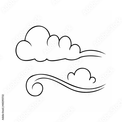 Wind Gusts And Clouds Linear Icon Set, Weather Elements