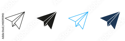 Paper Airplane Line And Solid Icon Set. Communication, Messaging, And Email Symbol Collection. Represents Sending, Delivery, And Flight Concepts. Isolated Vector Illustration