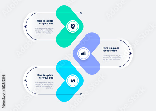 Simple diagram with three options with icons and a place for your text. Flat infographic process template for website, marketing or promotion.