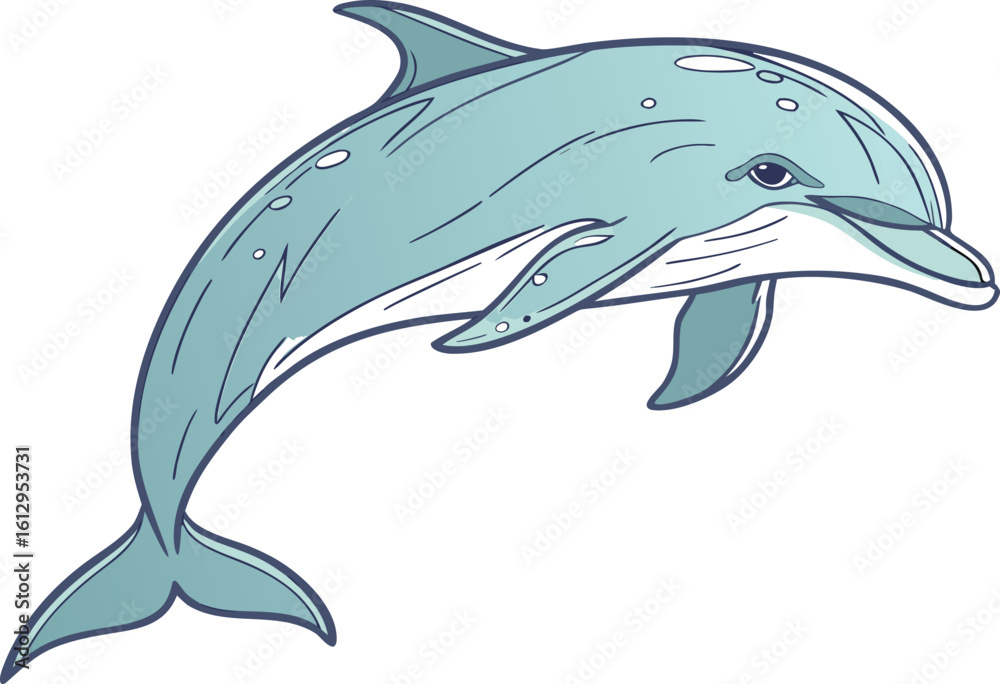 Obraz premium Hyper realistic dolphin illustration with lifelike details and smooth ocean blue gradient for marine and wildlife design. Hyper realistic dolphin drawing with natural curved body and glossy skin
