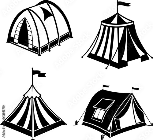 Hand Draw Tents Silhouette