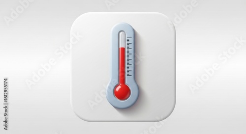 3d Red Thermometer Icon On White