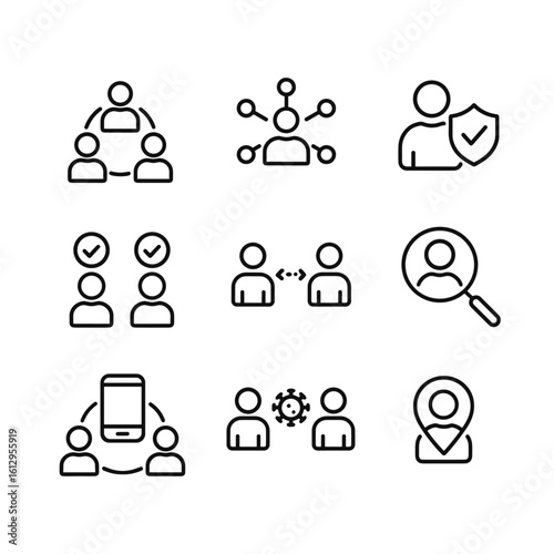 Contact tracing icons collection. Outline symbols. Line design