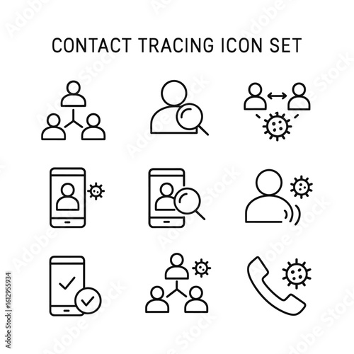 Medical contact tracing symbols. Outline symbols. Line design