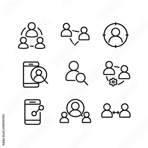 Safety contact tracing icon pack. Outline symbols. Line design
