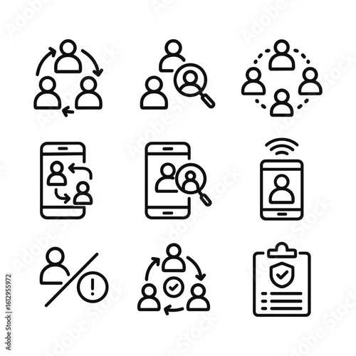 Contact monitoring vector icons. Outline symbols. Line design