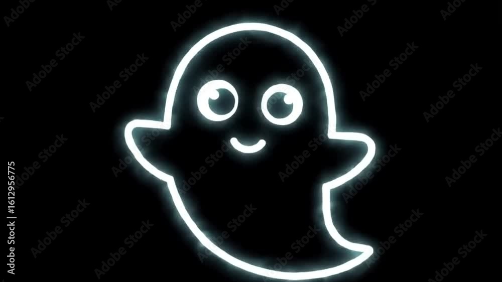 A simple, glowing neon outline of a cute cartoon ghost character on a black background 4k video A simple, glowing neon outline of a cute cartoon ghost character on a black background 4k video