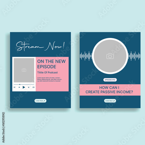 Podcast episode promotional template for social media post with audio waveform design