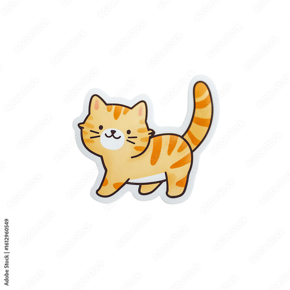 Obraz premium A charming cartoon orange tabby cat walking isolated on a clean transparent background
