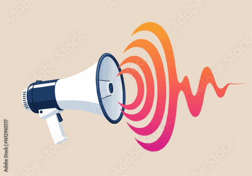 Megaphone Emitting Sound Waves Announcement Illustration