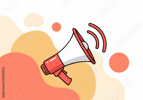 Megaphone Emitting Sound Waves Announcement Illustration