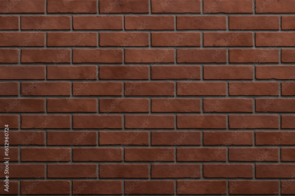 Fototapeta premium Front View of Red Brick Wall with Horizontal Rows and Rough Texture for Background or Surface Design