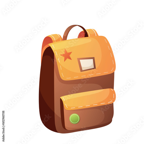 
A bright vector school backpack with pockets and badges, perfect for educational purposes or back to school themes.