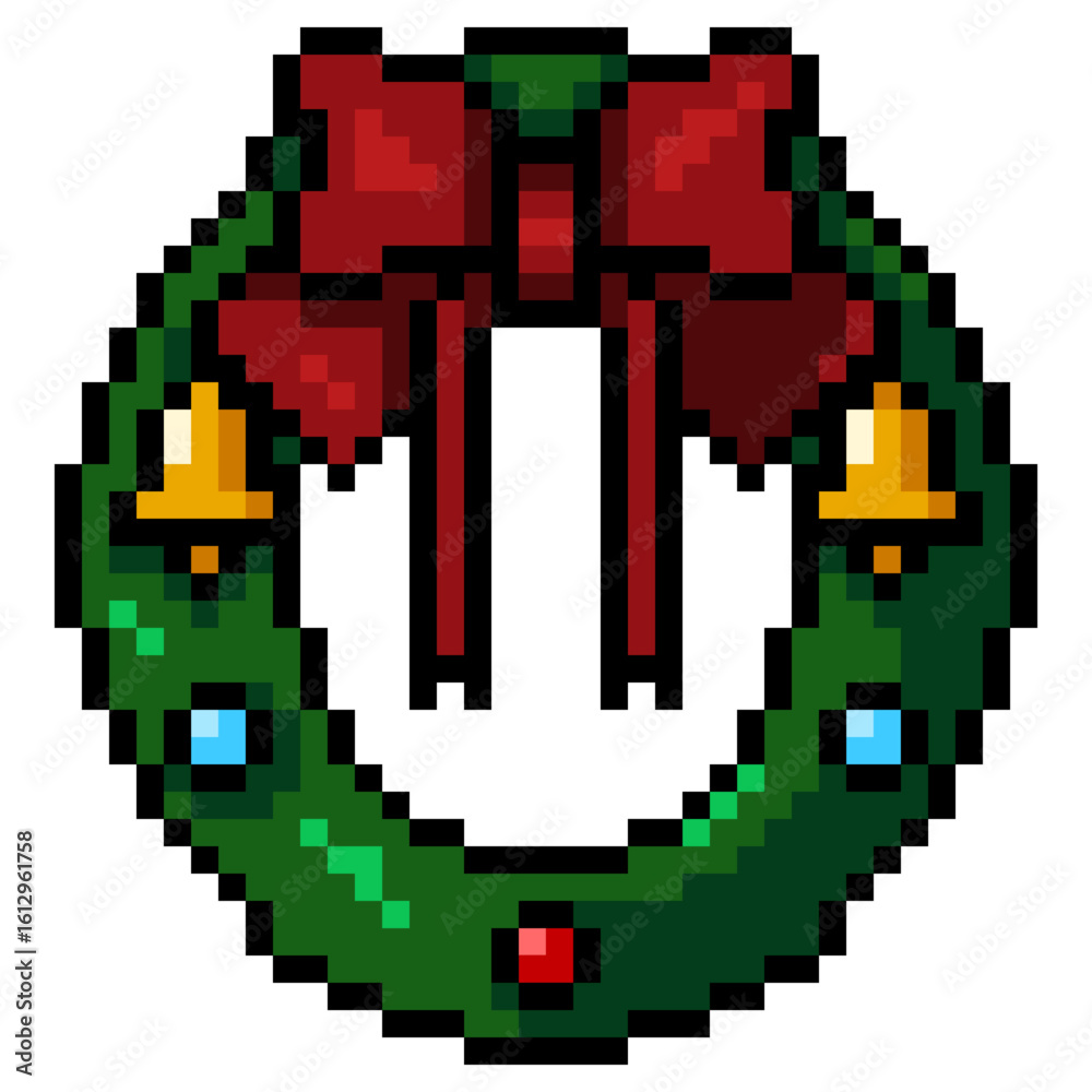 Fototapeta premium Vector Pixel Art Icon - Christmas Wreath