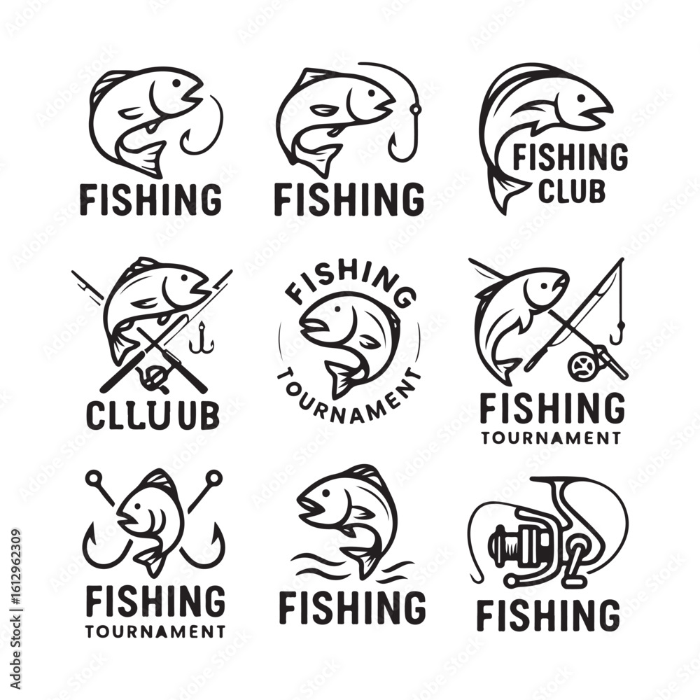 Obraz premium Set of Black and White Fishing Logos