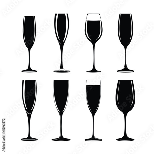champagne flute silhouette set, Black & White silhouette set