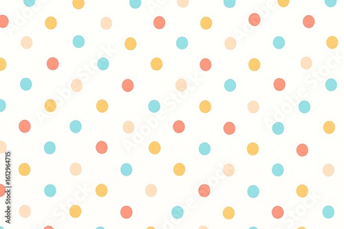 Seamless Polka Dot Pattern with Soft Pastel Circles in Blue, Yellow, Orange, and Beige on White Background for Cute, Minimal, and Decorative Design Use