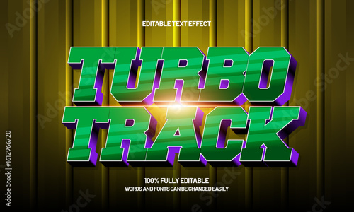 turbo track editable text effect with a race and finish text style