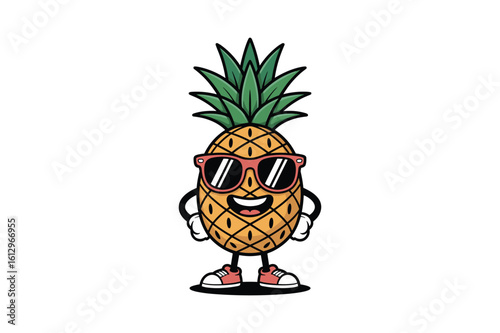 Cool pineapple character wearing sunglasses and sneakers fruit cartoon