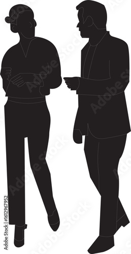 two co worker are discussing something while walking