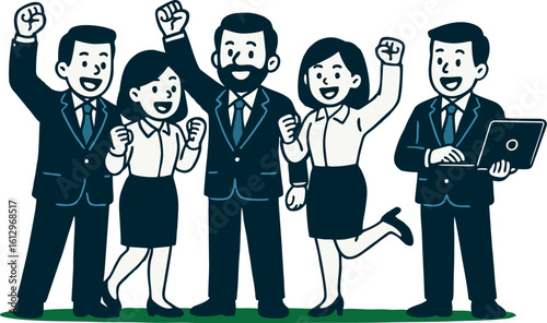 Ecstatic team celebrating success together