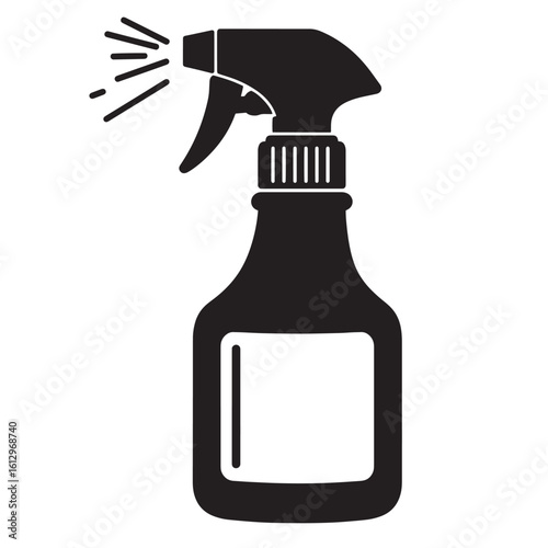 Black and white vector illustration of a cleaning spray bottle isolated on white background