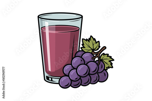 Purple grapes and juice in a glass grape juice fruit