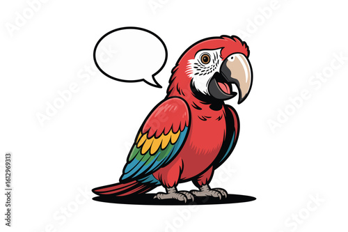Red macaw with speech bubble parrot bird