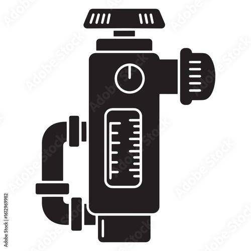 Illustrated black and white water valve depicting control and fluid management in plumbing systems