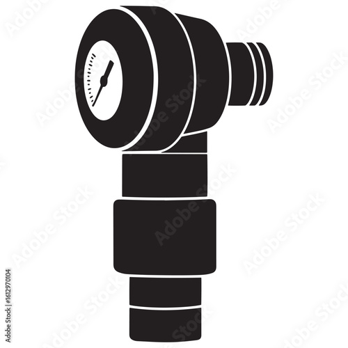 Illustration of a medical otoscope instrument in black and white isolated on white background