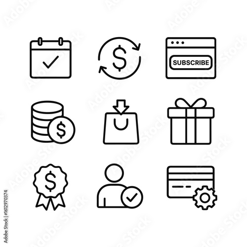 Recurring payment icons collection. Outline symbols. Line design