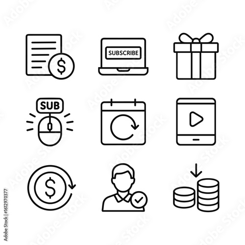 Subscription service vector icons. Outline symbols. Line design