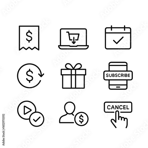 Digital subscription icons set. Outline symbols. Line design