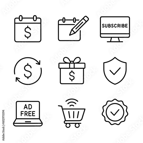 Software subscription icons collection. Outline symbols. Line design