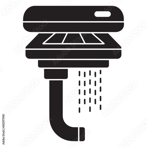 Monochrome illustration of a modern kitchen range hood exhaust system in black color
