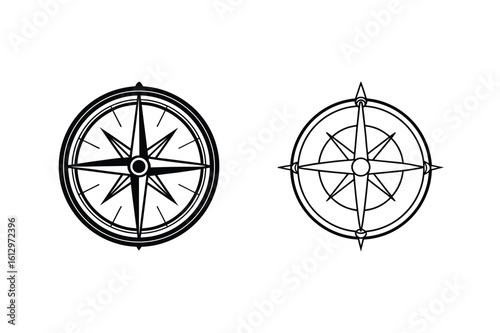 Black and white compasses navigation direction