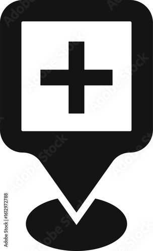 Medical location icon. representing a hospital or clinic. Location pin marker icons. Healthcare Services symbol.  Medical Cross Symbol

