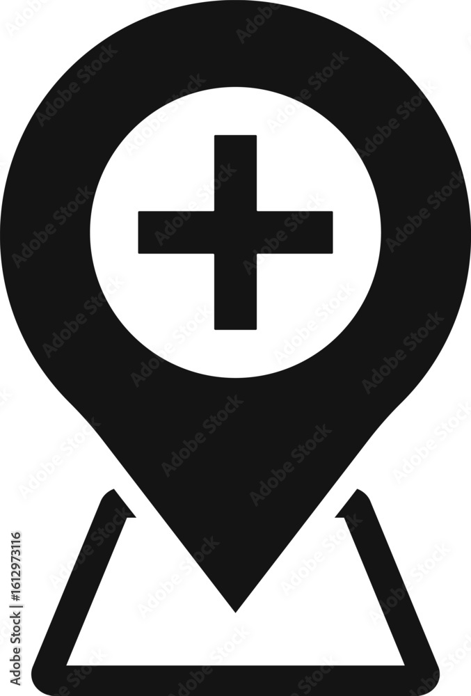 Obraz premium hospital location icon. medical cross symbol. healthcare and medicine. representing a healthcare facility hospital location. medical service point