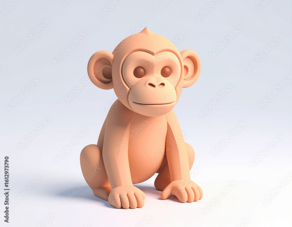 Naklejka premium Cute 3D monkey character sitting on a simple background l,シンプル背景に座るかわいい3D猿キャラクターl