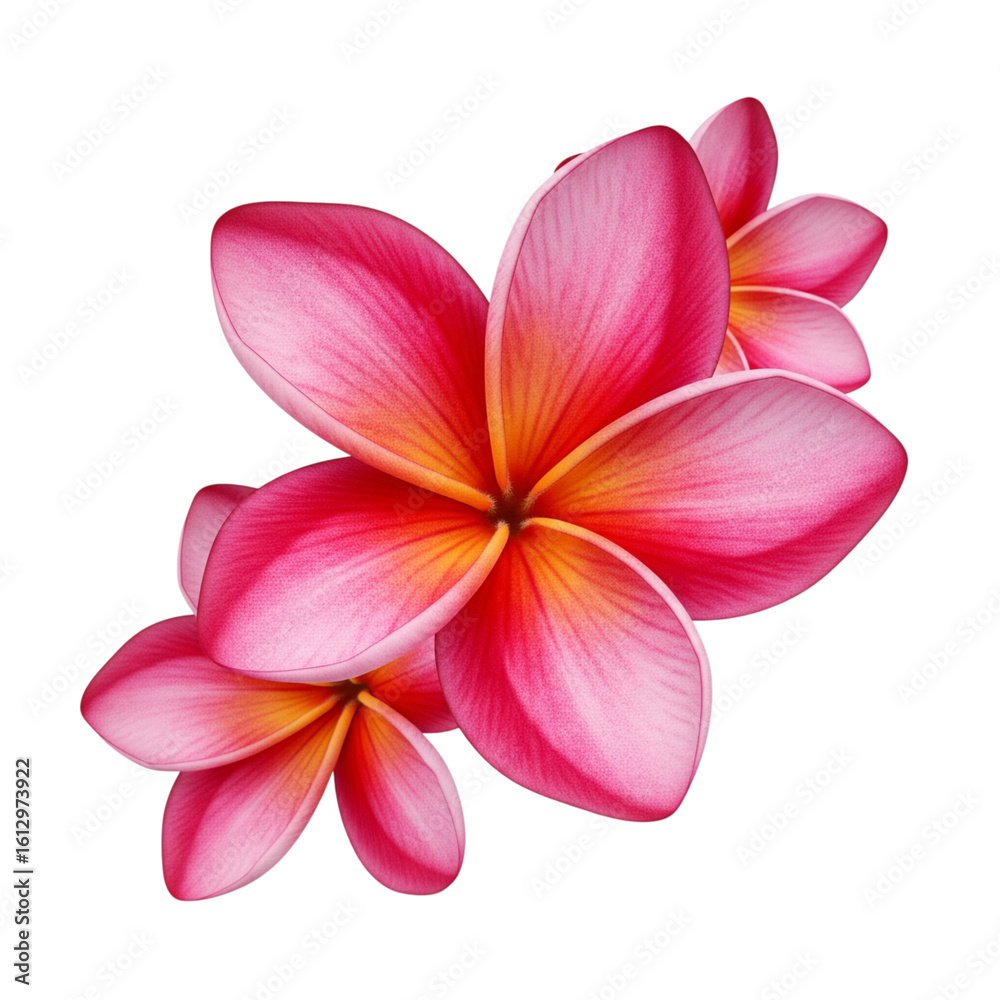 Naklejka premium Radiant 3D Render of a Vibrant Frangipani Blossom, Showcasing Delicate Petals and Warm Tones, Symbolizing Beauty