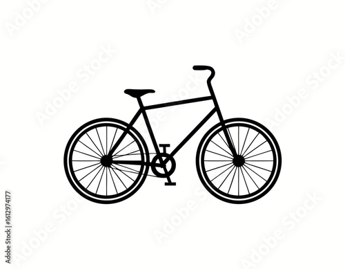 A black and white illustration of a bicycle, featuring its frame, wheels, pedals, and handlebars.